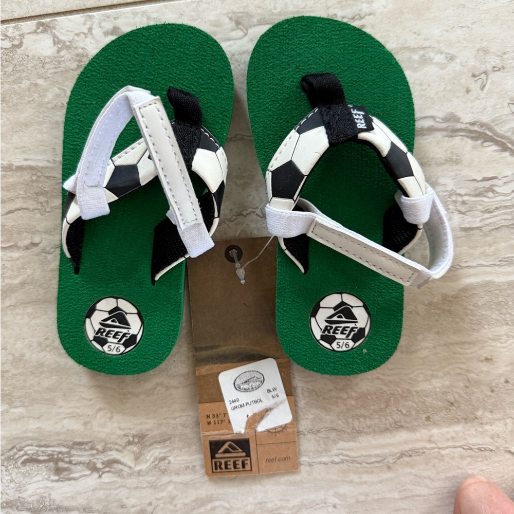 Reef Kids Soccer-Themed Green and Black Sandals